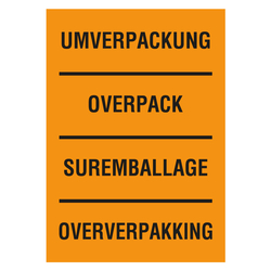 Verpackungskennzeichen Umverpackung, Overpack, Suremballage, Oververpakking, Orange, in verschiedenen Größen