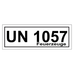 Gefahrzettel mit UN 1057 Feuerzeuge, in verschiedenen Größen