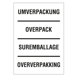 Verpackungskennzeichen Umverpackung, Overpack, Suremballage, Oververpakking, Weiß, Haftpapier, 74 x 105 mm, 100 Stück/Rolle