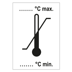 Verpackungskennzeichen Zulässiger Temperaturbereich, Weiß, Haftpapier, 74 x 105 mm, 100 Stück/Rolle