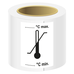 Verpackungskennzeichen Zulässiger Temperaturbereich, Weiß, Haftpapier, 74 x 105 mm, 100 Stück/Rolle