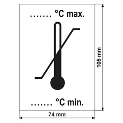 Verpackungskennzeichen Zulässiger Temperaturbereich, Weiß, Haftpapier, 74 x 105 mm, 100 Stück/Rolle