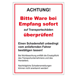 Paketaufkleber Achtung! Bitte Ware bei Empfang sofort überprüfen, Folie, 105 x 148 mm, 100 Stück/Rolle