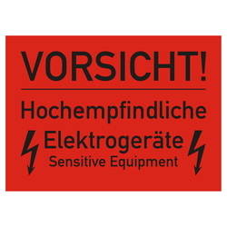 Paketaufkleber VORSICHT! Hochempfindliche Elektrogeräte Sensitive Equipment, 105 x 74 mm