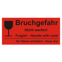 Paketaufkleber Bruchgefahr, Rot, 136 x 63 mm