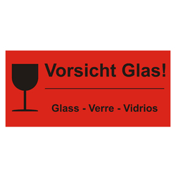 Paketaufkleber Vorsicht Glas, Rot, Folie, 136 x 63 mm, 100 St&uuml;ck/Rolle