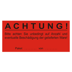 Paketaufkleber Bitte achten Sie auf Anzahl und Beschädigungen, Rot, 136 x 63 mm