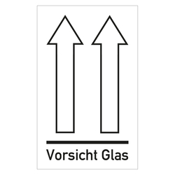 Verpackungskennzeichen Ausrichtungspfeile Oben, Vorsicht Glas, Weiß, 60 x 100 mm