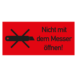 Paketaufkleber Nicht mit dem Messer öffnen, Rot, Haftpapier, 136 x 63 mm, 500 Stück/Rolle