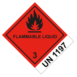 Gefahrzettel Gefahrgutaufkleber Klasse 3 Entzündbare, flüssige Stoffe mit Zusatztext FLAMMABLE LIQUID mit UN 1197 Flamme Schwarz