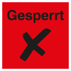 Qualit&auml;tsaufkleber Gesperrt mit Piktogramm, Rot, Haftpapier, 40 x 40 mm, Quadratisch, 500 St&uuml;ck/Rolle