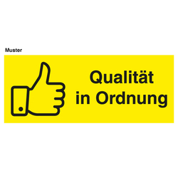 Qualitätsaufkleber mit Text und Piktogramm nach Wunsch, Gelb, Haftpapier, 50 x 20 mm, Rechteckig, 500 Stück/Rolle