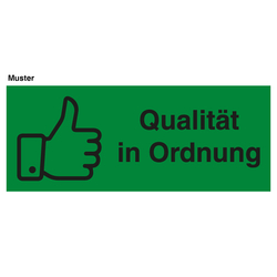Qualitätsaufkleber mit Text und Piktogramm nach Wunsch, Grün, Haftpapier, 50 x 20 mm, Rechteckig, 500 Stück/Rolle