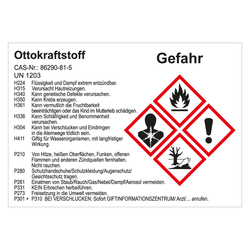 GHS Gefahrstoffetikett Ottokraftstoff UN 1203 für interne Verwendung, Folie, 105 x 74 mm, 100 Stück/Rolle
