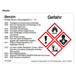GHS Gefahrstoffetikett Eindruck nach Wunsch für externe Verwendung, in verschiedenen Ausführungen