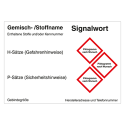GHS Gefahrstoffetikett Eindruck nach Wunsch f&uuml;r externe Verwendung mit 3 Piktogrammen, Folie, 74 x 52 mm, 500 St&uuml;ck/Rolle
