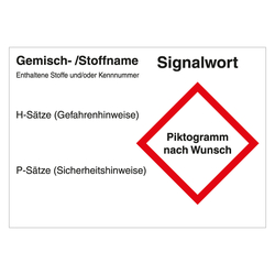GHS Gefahrstoffetikett Eindruck nach Wunsch f&uuml;r interne Verwendung mit 1 Piktogramm, Folie, 148 x 105 mm, 500 St&uuml;ck/Rolle