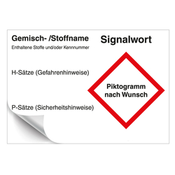 GHS Gefahrstoffetikett Eindruck nach Wunsch f&uuml;r interne Verwendung mit 1 Piktogramm, Folie, 148 x 105 mm, 500 St&uuml;ck/Rolle