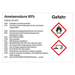 GHS Gefahrstoffetikett Ameisensäure 85%, für interne Verwendung, Folie, 74 x 52 mm, 100 Stück/Rolle