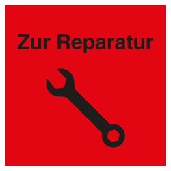 Qualitätsaufkleber Zur Reparatur mit Piktogramm, Rot, Haftpapier, 40 x 40 mm, Quadratisch, 100 Stück/Rolle