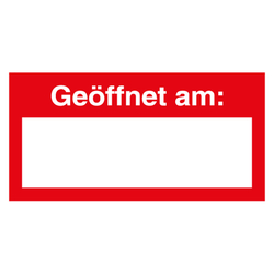 Qualitätsaufkleber Geöffnet am, Rot, Haftpapier, 40 x 20 mm, Rechteckig, 500 Stück/Rolle