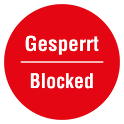 Qualitätsaufkleber Gesperrt Blocked, Rot, Haftpapier, Ø 35 mm, Rund, 100 Stück/Rolle