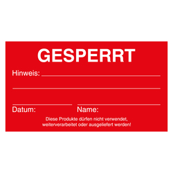 Qualitätskennzeichen Gesperrt, Rot, Karton, 90 x 50 mm, Rechteckig, Einzelstück