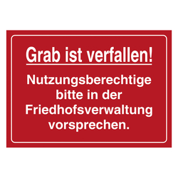 Grabstein Aufkleber "Grab verfallen, Vorsprache bei Friedhofsverwaltung"