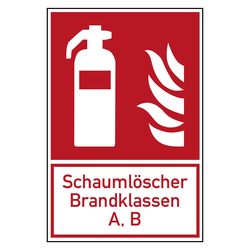 Brandschutzzeichen Feuerlöscher Schaumlöscher Brandklassen A, B Kombischild