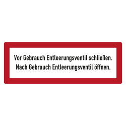 Feuerwehrzeichen Vor Gebrauch Entleerungsventil schließen. Nach Gebrauch Entleerungsventil öffnen DIN 4066