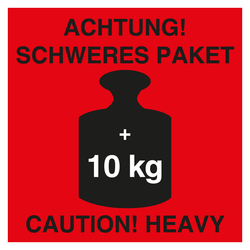 Paketaufkleber Achtung Schweres Paket Caution Heavy +10 kg Rot