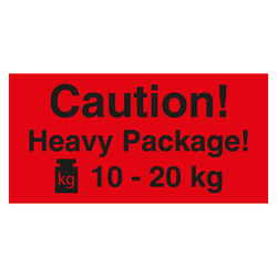 Paketaufkleber Caution Heavy Package 10 - 20 kg Rot