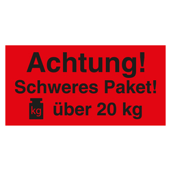 Paketaufkleber Achtung Schweres Paket über 20 kg Rot
