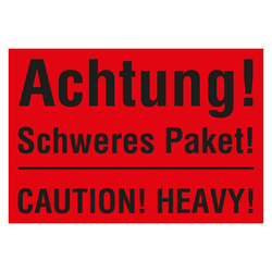 Paketaufkleber Achtung Schweres Paket Caution Heavy Rot