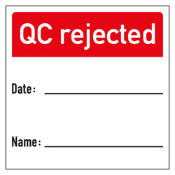 Qualitätskennzeichen QC rejected mit Datum und Name Weiß Quadratisch