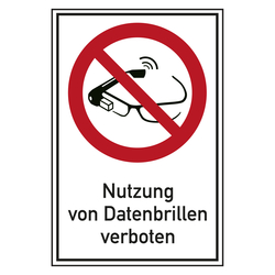 Verbotsschild Nutzung von Datenbrillen verboten Kombischild