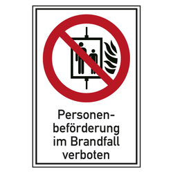 Verbotsschild Personenbeförderung im Brandfall verboten Kombischild