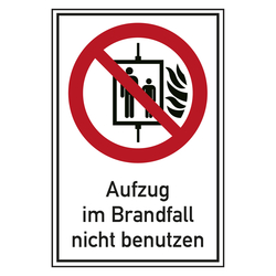 Verbotsschild Aufzug im Brandfall nicht benutzen Kombischild