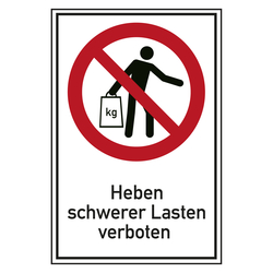 Verbotsschild Heben schwerer Lasten verboten Kombischild