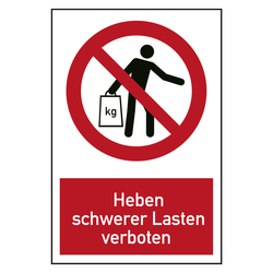 Verbotszeichen Heben schwerer Lasten verboten Kombischild