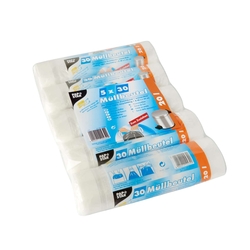 PAPSTAR Müllbeutel mit Zugband - 20 L, HDPE, transparent, 5x 30 Stück