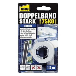 UHU Doppelklebeband Stark - für Innenbereich, 1,5 m x 19 mm, Infokarte