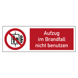 Kombischild Verbotszeichen Aufzug im Brandfall nicht benutzen
