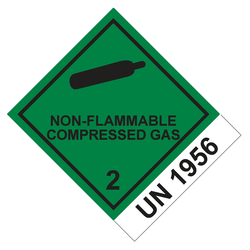 Gefahrzettel Gefahrgutaufkleber Klasse 2.2 Nicht entzündbare, nicht giftige Gase mit Zusatztext NON-FLAMMABLE COMPRESSED GAS mit UN 1956 Gasflasche Schwarz