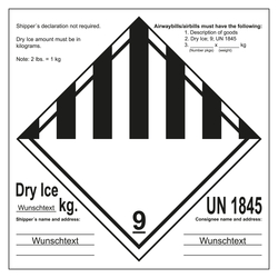 Gefahrzettel Gefahrgutaufkleber Klasse 9 Verschiedene gefährliche Stoffe und Gegenstände mit UN 1845 Dry Ice Shipper's Declaration mit Eindruck