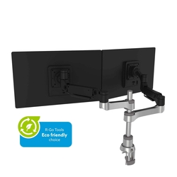R-Go Tools Caparo 4 Doppelmonitorarm - Tischhalterung, Gasdruckfeder, 3-9 kg Tragkraft, schwarz/silber