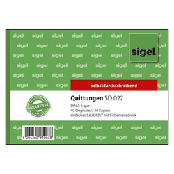 SIGEL Quittungen mit Sicherheitsdruck - A6 quer, einfaches Satzbild, 1. und 2. Blatt bedruckt, SD, MP,  2 x 40 Blatt