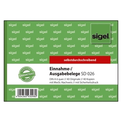 SIGEL Ausgabe-/Einnahmebelege mit Sicherheitsdruck - A6 quer, 1. und 2. Blatt bedruckt, SD, MP, 2 x 40 Blatt