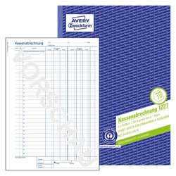 AVERY ZWECKFORM 1227 Kassenabrechnung - MwSt.-Spalte, A4, Recycling, Blaupapier, 2x 50 Blatt