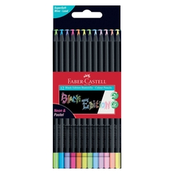 FABER CASTELL Black Edition Buntstift Neon + Pastell - 12er Kartonetui